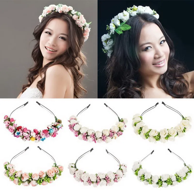 

Stylish Women Girls Floral Headband Bohemia Hair Band Flower Garland Wedding Prom Head wrap Hair Accessories Gift S2017155