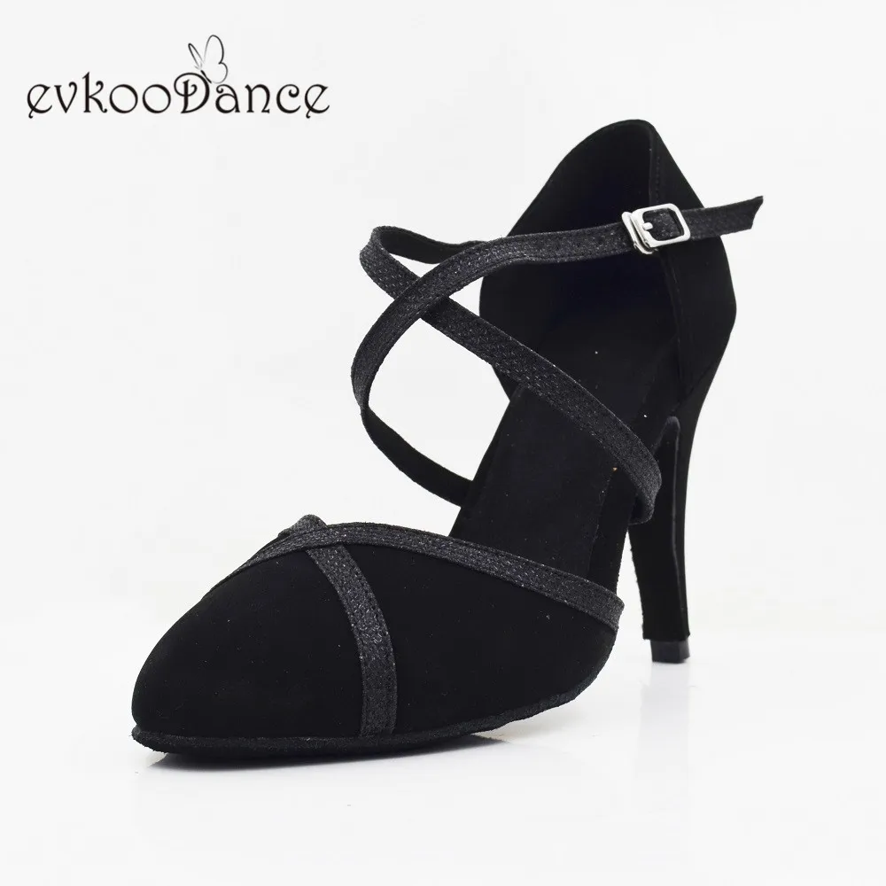 Evkoodance-Chaussures de danse moderne à talons hauts de 8.5cm, paillettes NuSO k, chaussures de valse tango fermées, Parker, latine, salsa, salle