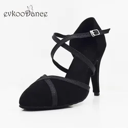 Evkoodance Modern Dance Shoes High heel 8.5cm Glitter Nubuck Ballroom Waltz Tango Shoes Closed Toe Latin Salsa Ballroom Shoe DIY