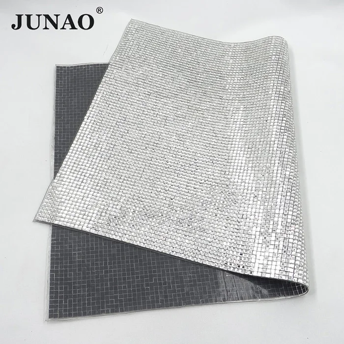 JUNAO 24x40cm Clear Crystal Mesh Hotfix Rhinestones Trim Square Glass Stones Applique Hot Fix Crystal Fabric Sheet for Jewelry