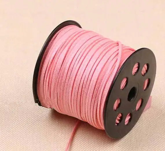 

Free Shipping 100Yds Glitter Metallic Pink Flat faux Leather Suede Cord, 3mm Cord,Faux Suede Cord for Bracelets 3mm