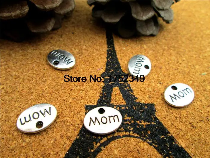 40pcs-Mom Charms, Antique Tibetan silver 2 sided Mother charm pendants 12x9mm