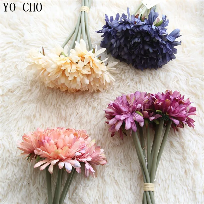 YO CHO High Quality Artificial Oil Painting African Chrysan Themum Bouquet Silk Flower Wedding Gift Study Bedroom Garden Decor