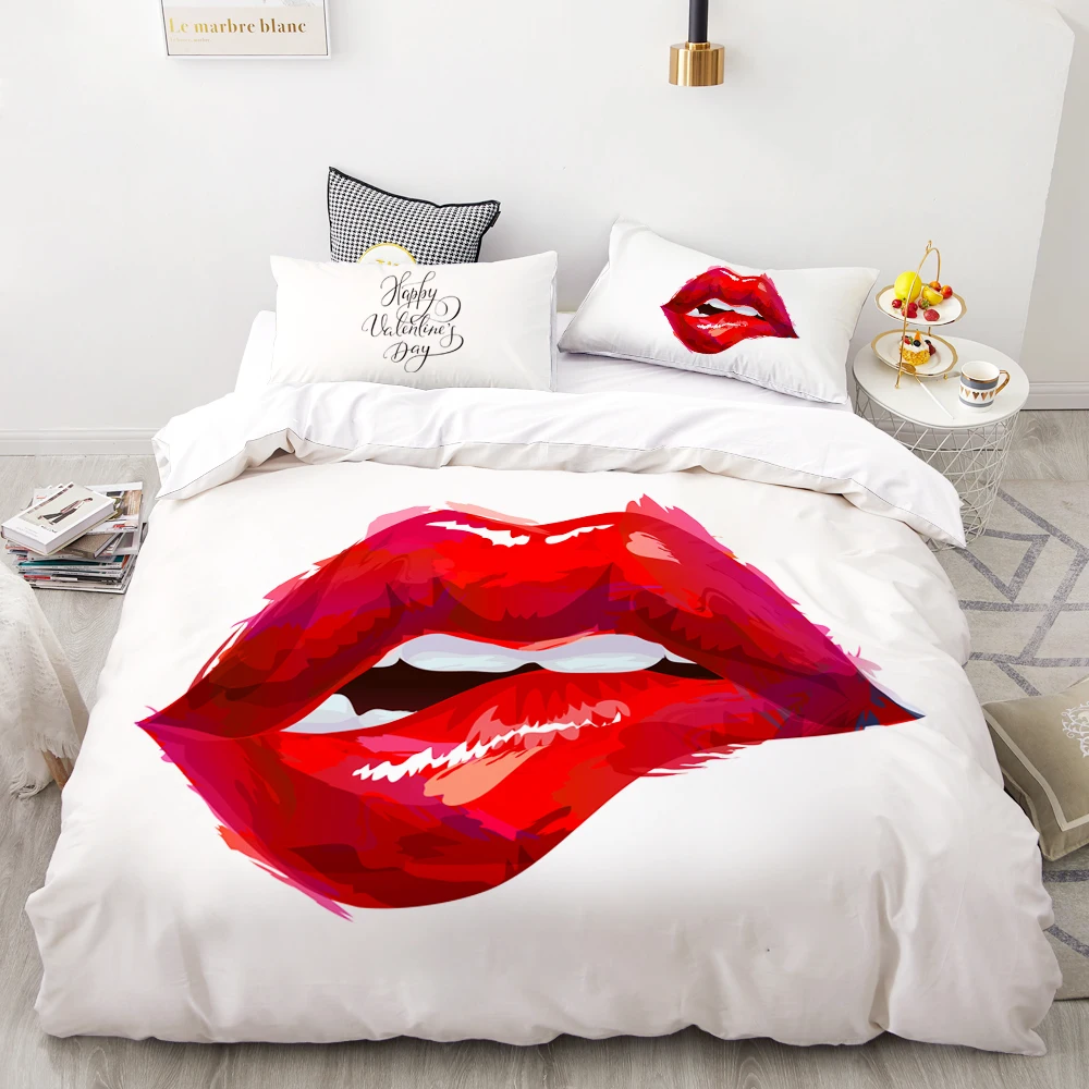 3D Digital Printing Custom Bedding Set,Quilt/Duvet Cover Set Twin Full Queen King,Bedclothes Sexy red lips Kiss Me Drop Shipping