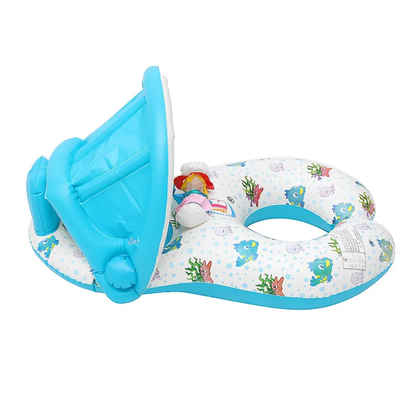 Baby Inflatable Pool Float Neck Ring With Subshade Mother Children Swim Circle Inflatable Safety Swimming Ring Float Seat
