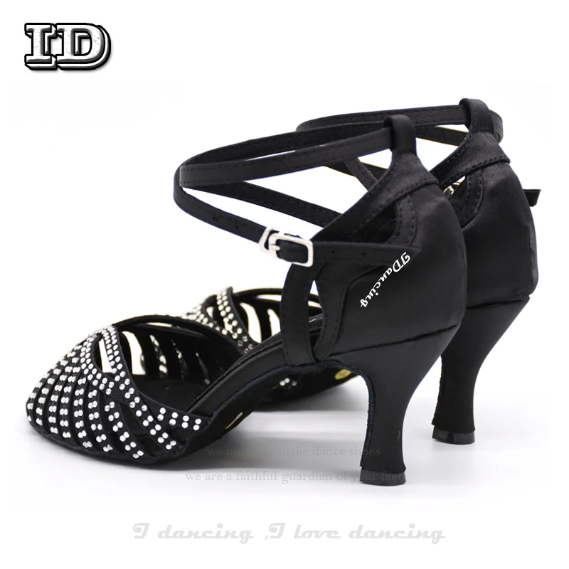 Rhinestone Dance Shoes Cross Straps Bronze Black Latin Dance Shoes Ballroom Jazz Party Waltz Dance Shoes Comfortable