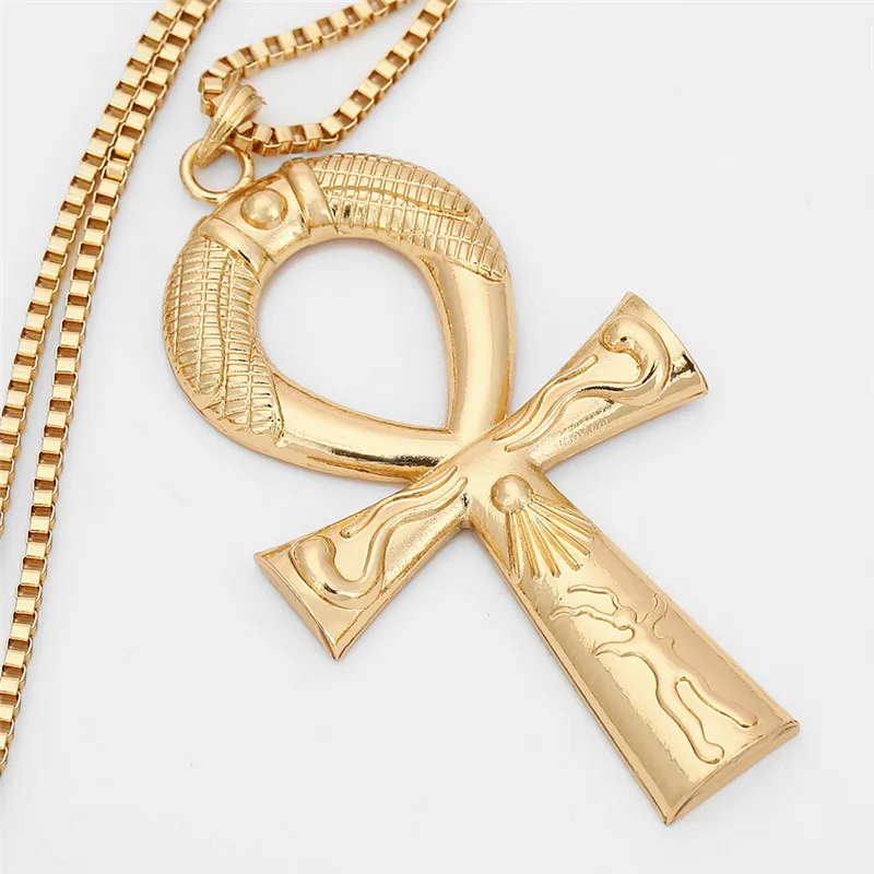 Egyptian Ankh Cross Necklace Jewelry Gold Color Metal Sacrifice Pendant & Chain Necklace For Men Women Egypt Cross Charm Gift