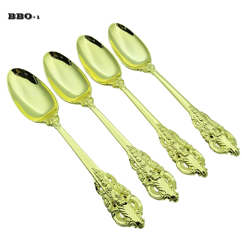 Gold Plated Material Long Handle Iced Tea Spoon Coffee Spoon Set Cold Drink Fruit Juice Long Ice Scoop Mixing Spoon