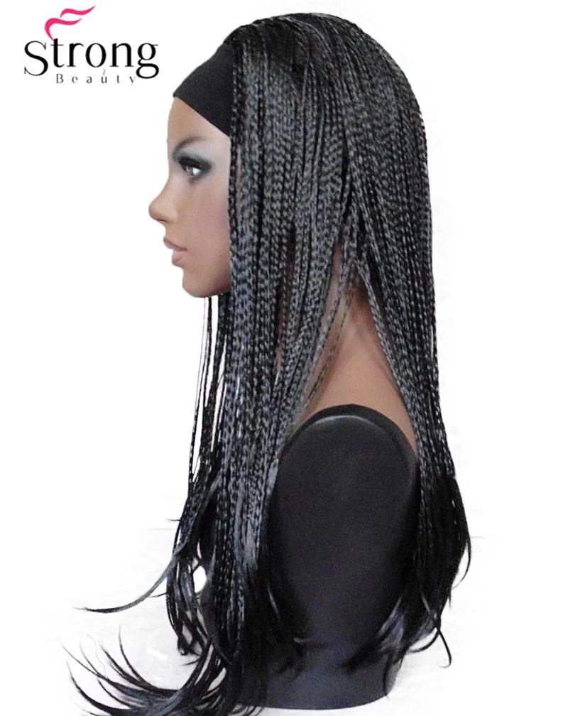 StrongBeauty 24INCH Long Black Braided 3/4 HEADBAND Wig Full Synthetic Hair
