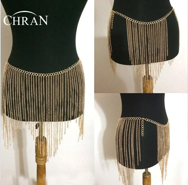 

Chran New Fashion Sexy Tassel Mini Skirt Waist Chain Bikini Silver Gold Color Beach Chain Jewelry Dress Gift For Women BC0401