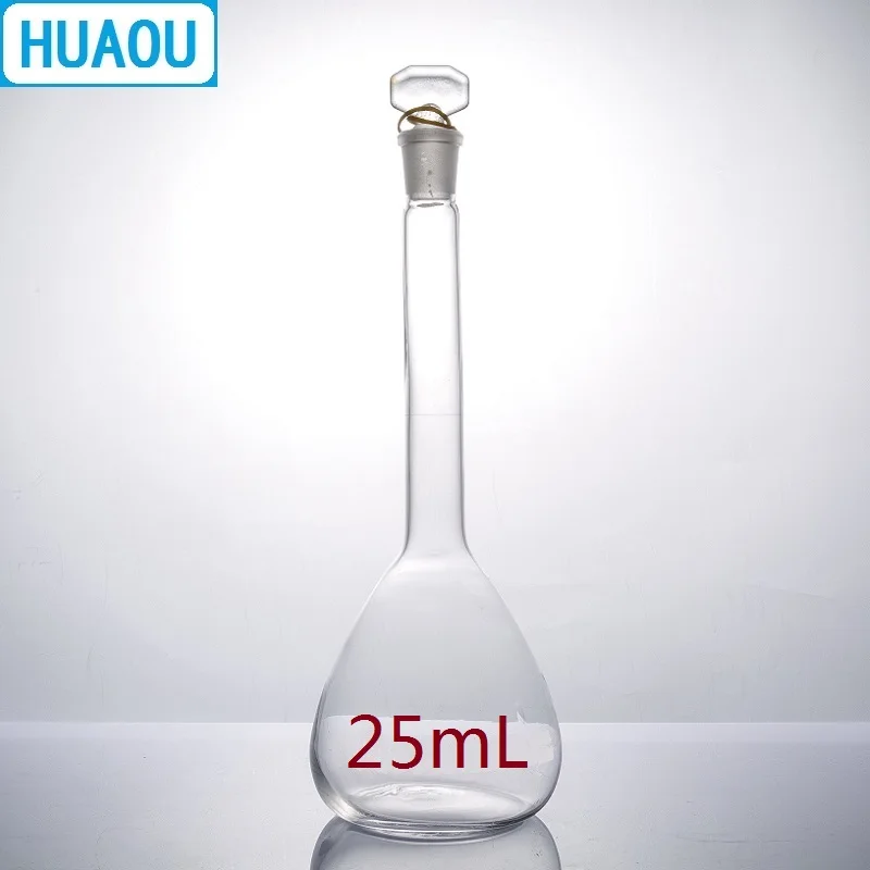 HUAOU 25mL Volumetric Flask Class A Neutral Glass with one Graduation Mark and Glass Stopper Laboratory Chemistry Equipment