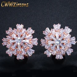 CWWZircons Luxury Cubic Zirconia Jewelry Rose Gold Color Large Sparkling Snowflake Big Zircon Crystal Earrings for Girls CZ137