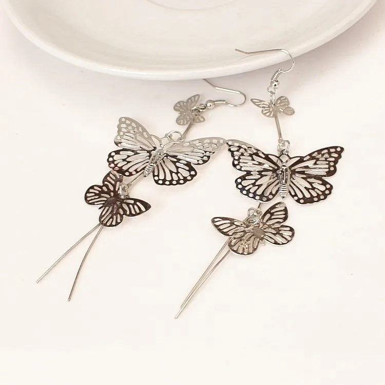 Hollow Butterfly Long Tassel Pendant Earrings Bridesmaids Young Girls Wholesale 2017new Earrings Fashion Jewelry Fashion Punk