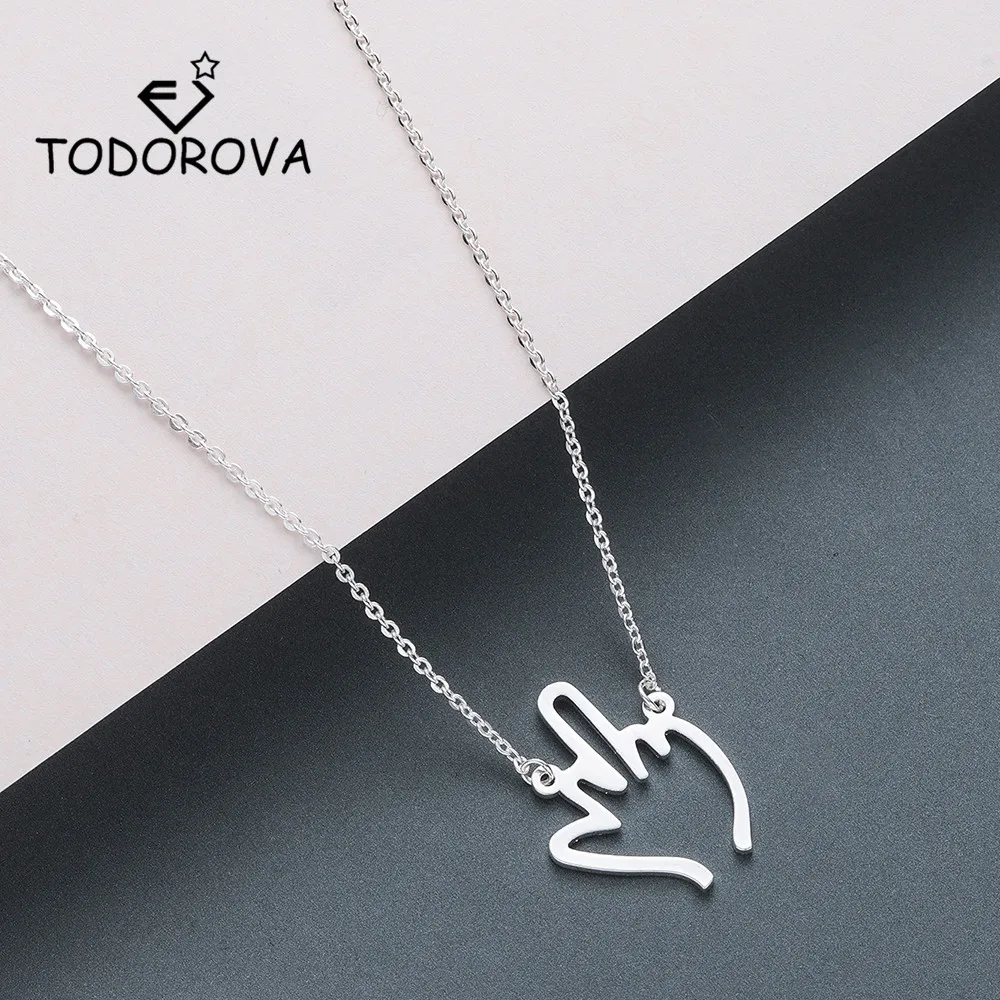 Todorova Hip Hop Middle Finger Pendant Necklace Women Men Stainless Steel Jewelry Hollow Gesture Necklace