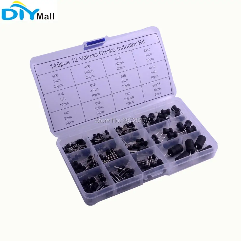 145 pz/set Induttore Choke Assortimento Kit + Scatola di Plastica 12 Valori 10uH-10mH