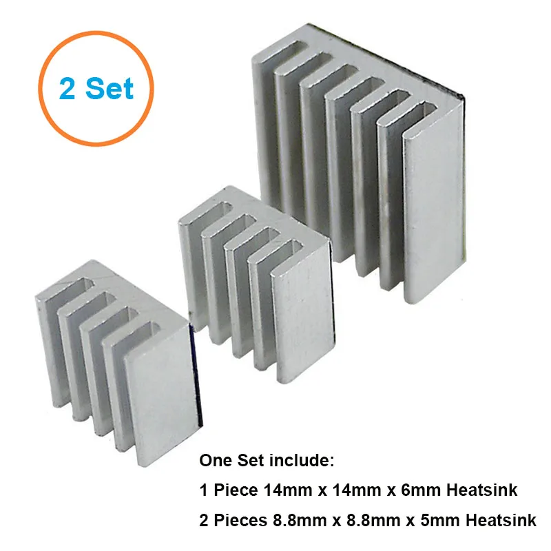 2 Sets/6pcs CPU RAM LAN Aluminum Heatsink Cooler,Mini PC Raspberry Pi 2, Raspberry Pi A A+, Raspberry Pi B B+ Radiator Cooling