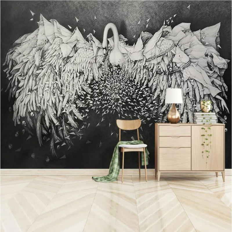 

3D stereoscopic mural relief swan Wallpaper for Bar KTV restaurant background wall Painting Mural Wallpapers Decorate