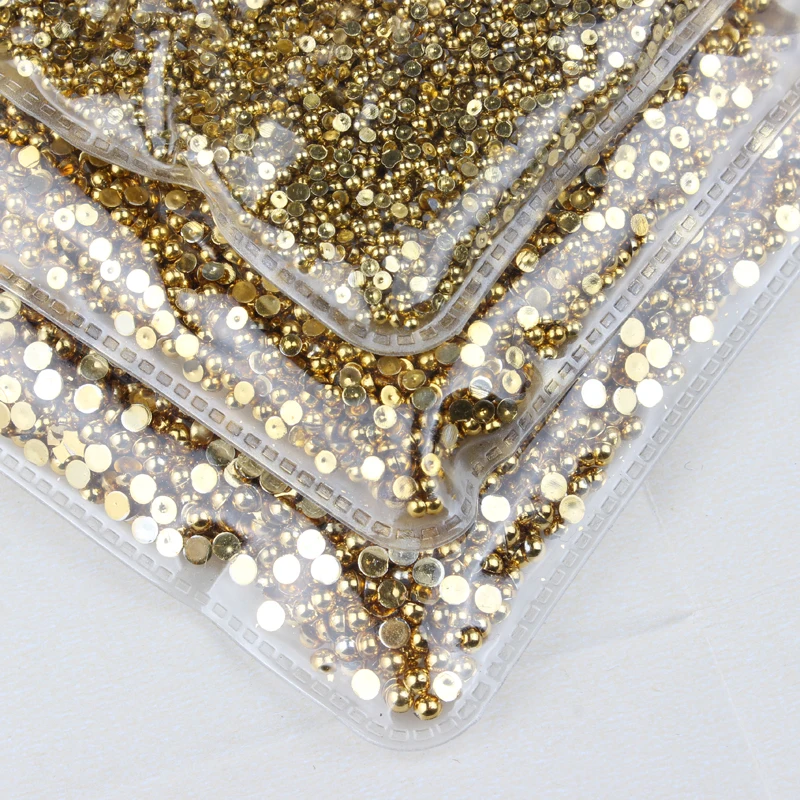 Special Offer Limited Gold Plated Half Round Flatback Pearls 1.5mm 2mm 2.5mm 3mm 4mm 5mm 6mm 8mm Abs Beads Diy Accessories