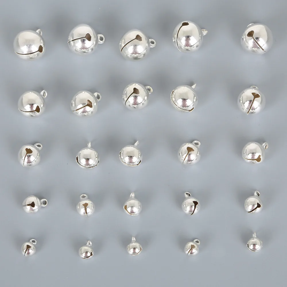 6mm -14mm Rhodium loose beads small bell Christmas decoration pendants DIY jewelry handmade crafts accessories