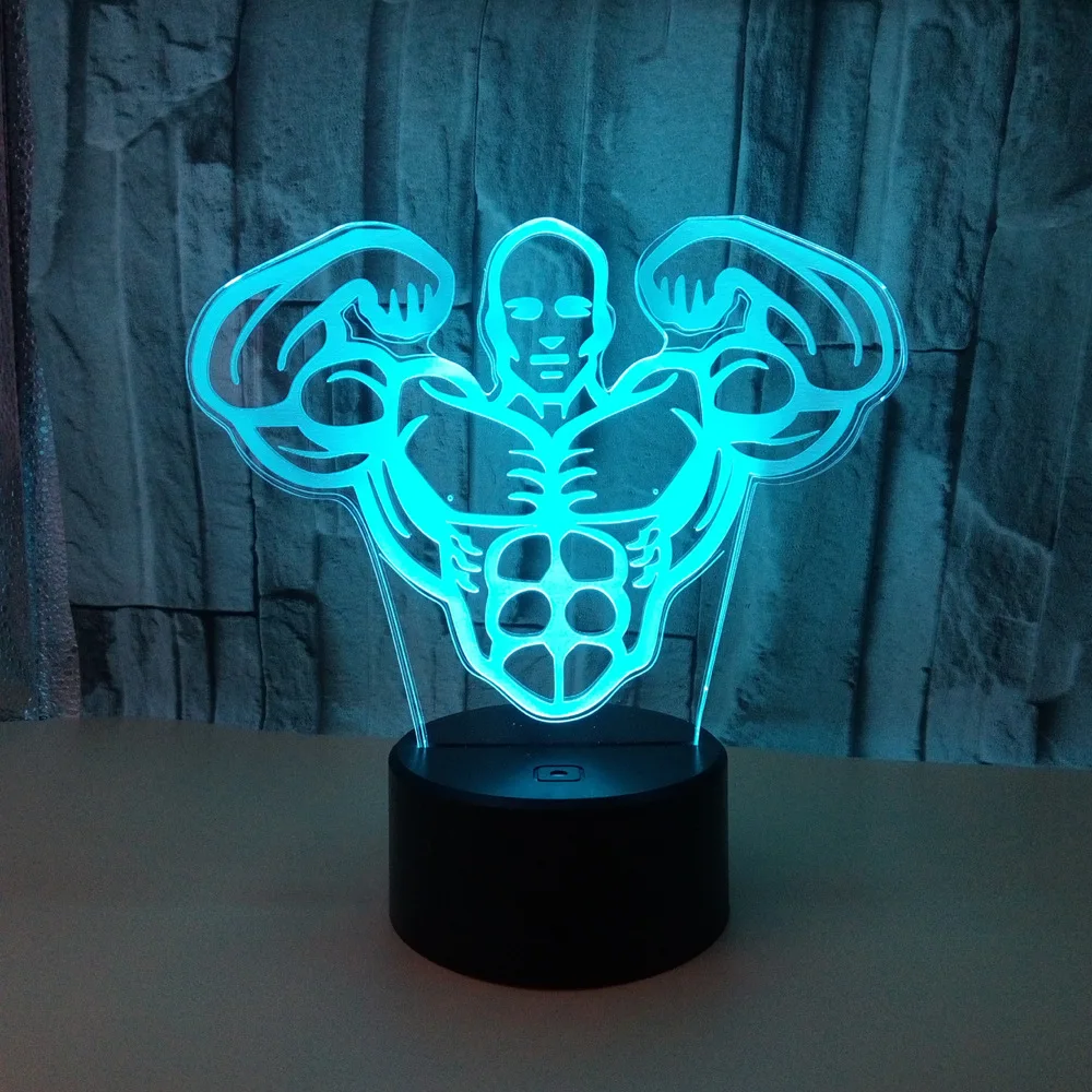 nova construcao do corpo dos homens 3d nightlight visual estereo cor toque lampada de mesa controle remoto musculo lampada de mesa dos homens 3d 01