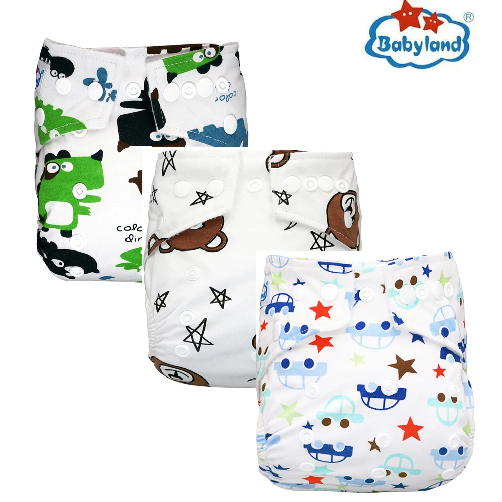 

3pcs/Lot Cotton Nappy Soft Comfortable For Baby Cloth Diapers Waterproof Newest Prints Cotton Diapers Pocket Nappy Covers 3-15KG