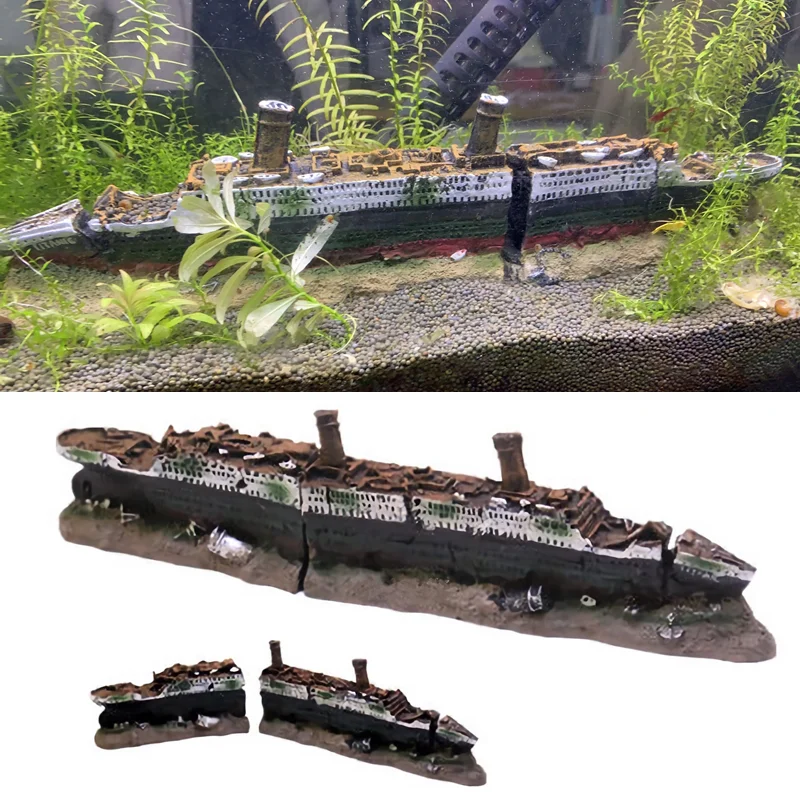 Titanic Model Figure Lost Wrecked Boat Ship Aquarium Decoration Fish Tank Sunk Boat Shipwreck Ornament Cave for Fish Shrimp