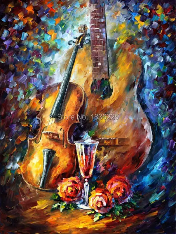 oil paintings knife Special Design High Quality guitar classic oil painting Hand Paint Abstract Guitar Canvas Oil painting