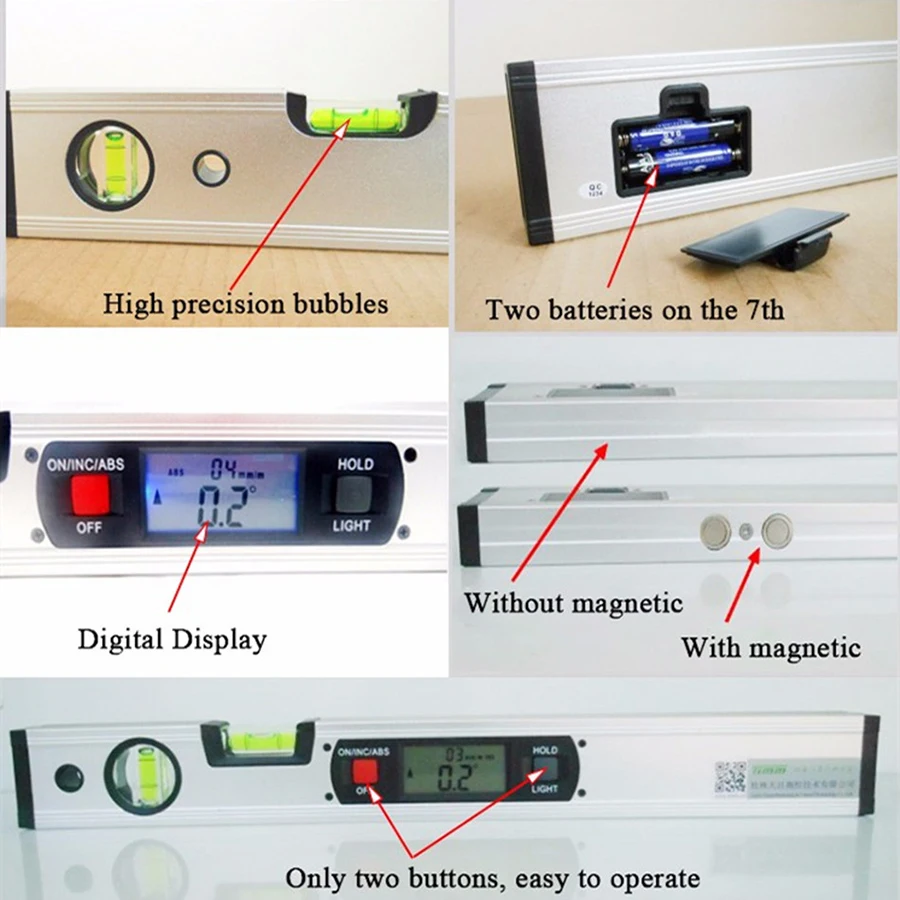 SP400 Digital Protractor Angle Spirit Level Large LCD Finder Promotional Two Buttons Digital with Dual Blister Magnetic