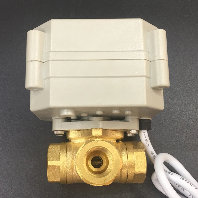 1/4'' DN8  3 Way Mini Compact Brass Motorized Ball Valve Metal Gears DC12V DC24V 2/3/5/7 Wires For Water Treatment