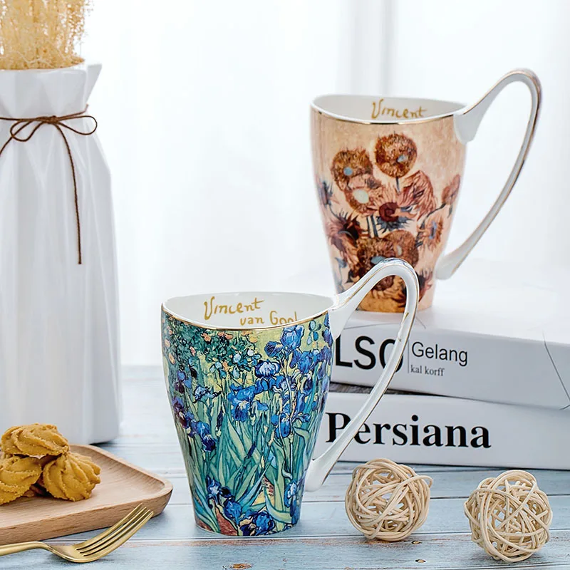 Van Gogh Vincent Les Tournesols Sunflowers Golden Mug Gilded Mug Coffee Mug Milk Cup gilding Porcelain Cup Ceramic Mug