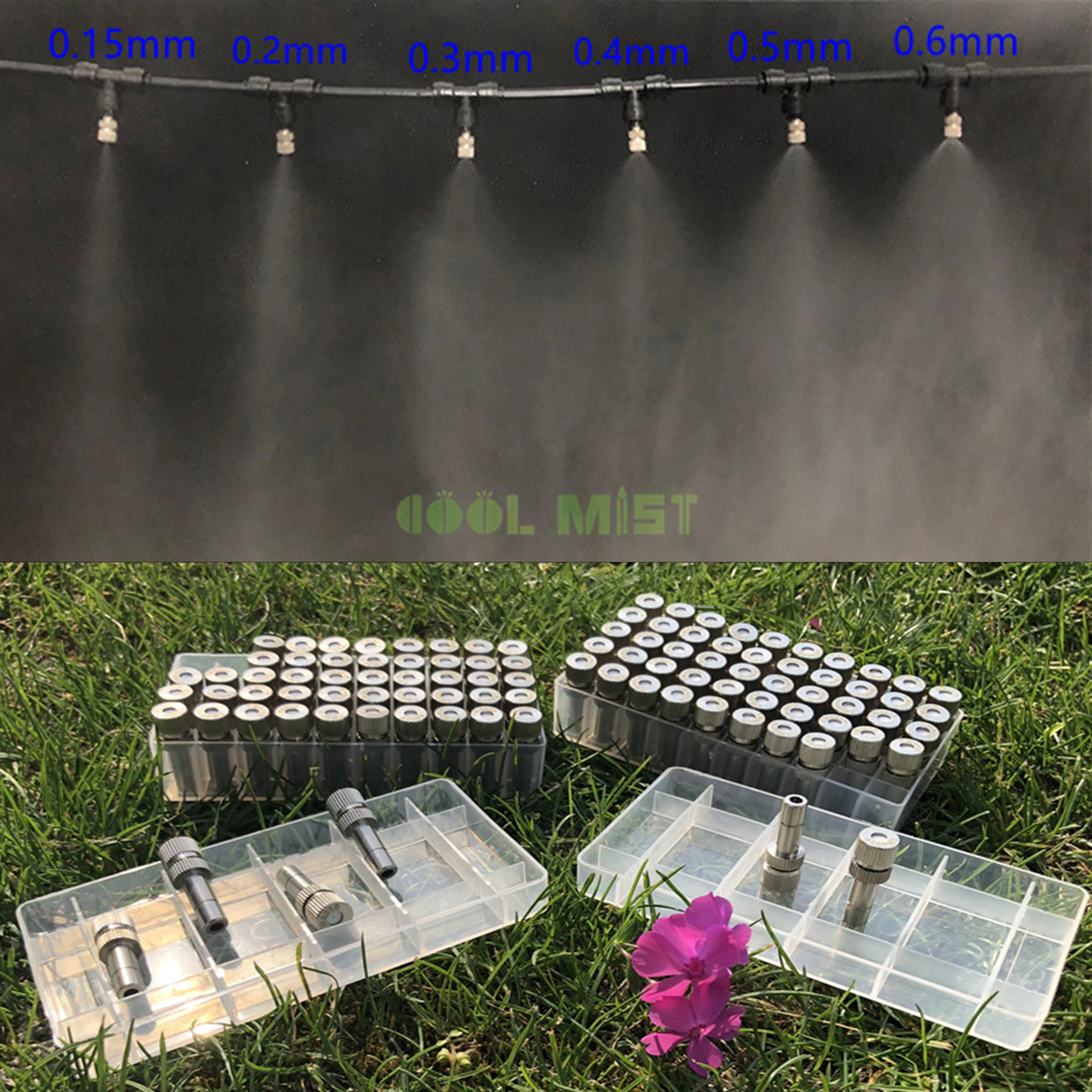 S179 (200pcs/4box) 6mm Low pressure 0.15-0.6mm nickle plating Fog Misting Nozzles mister Garden Water Irrigation Sprinkler