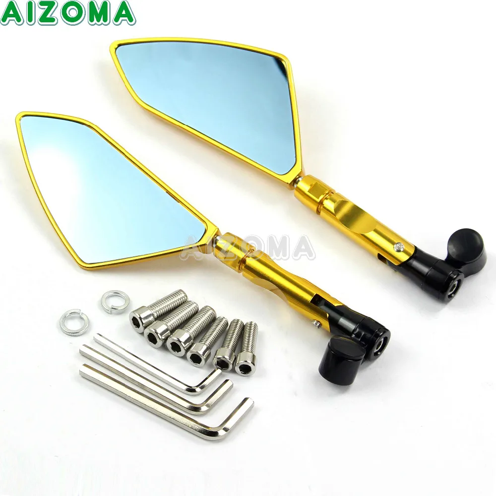 Gold Motorcycle Blue Glass Side Rearview Mirrors Universal 8mm 6mm Adjustable Rear View Mirror For Honda Suzuki Yamaha Ducati