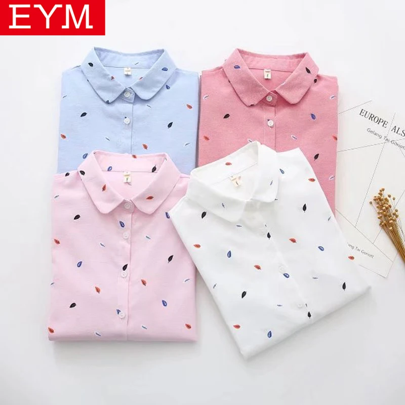 EYM Brand Printed Shirts Women 2021 Spring New Women Long Sleeve Blouse Good Quality Cotton Blouses White Tops Blusa Feminina