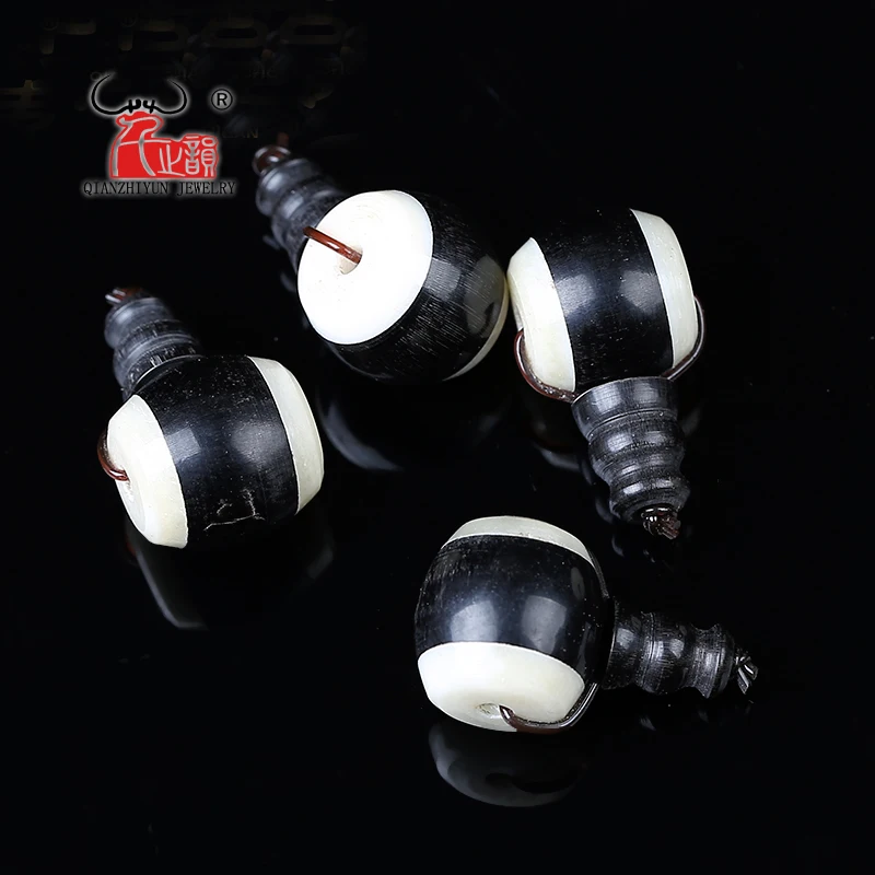 Natural water buffalo horn inlaid with cow bone buddhist head three - way DIY buddhist pearl bodhi child accessories.