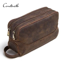 CONTACT'S-Bolsa de cosméticos crazy horse de cuero genuino para hombre, neceser de aseo masculino, bolsas de lavado vintage, bolsas de maquillaje, organizador de viaje