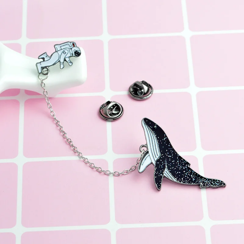 Space pin Astronaut and whales Cartoon brooches Pins Fish Lapel pins Badges Women jewelry Pins wholesale Gift for her