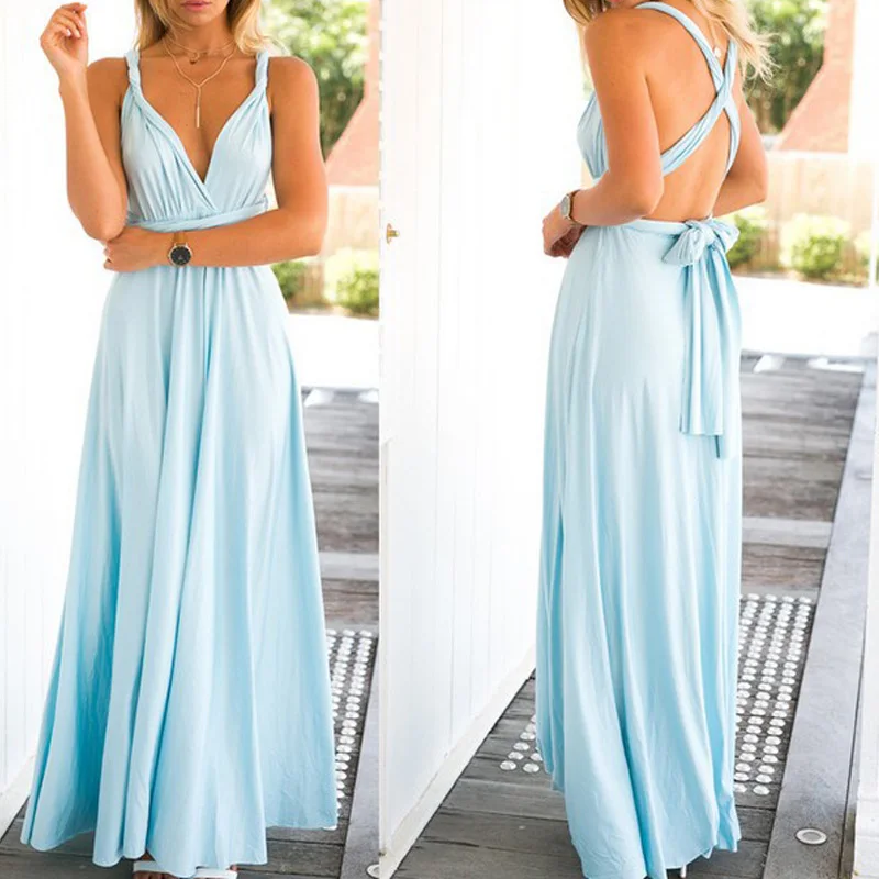 Sexy Women Boho Maxi Club Dress Blue Bandage Long Dress Party Multiway Bridesmaids Convertible Infinity Robe Longue Femme