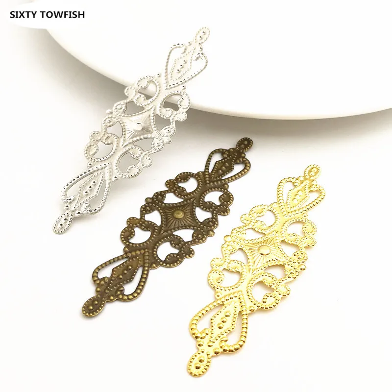 

20 PCS/lot 65*20mm Gold color/White K/Antique bronze Metal Filigree Flowers Slice Charms Base Jewelry DIY Components Making