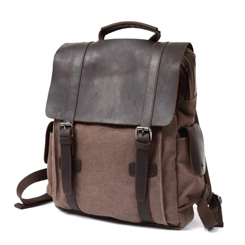 Vintge England Style Canvas Backpack Men Leather Large Capacity Laptop Backpack For Teenage Male Bagpack Computer Knapsack Bags