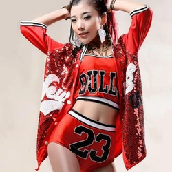 Women Sequin Hip Hop Clothing Clothes Jacket Tops Shirt Adult Jazz Dance Costume Ballroom Dancing Streetwear