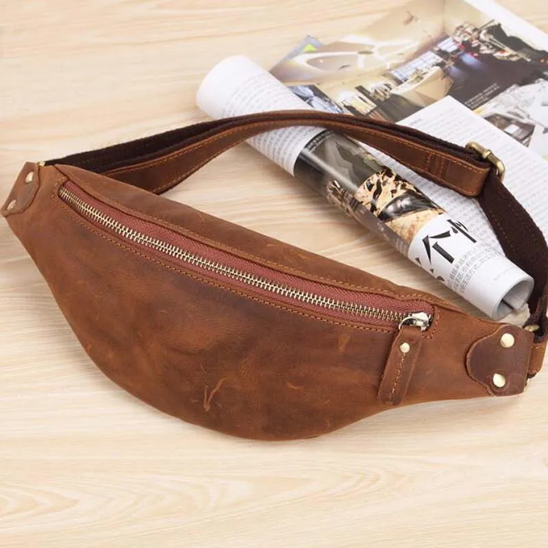 Fashion Men Genuine Leather Waist Packs Top Crazy Horse Organizer Travel Waist Pack Multi Functional Waist Belt Mobile Phone Bag