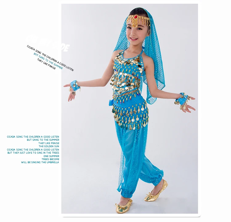 Kinder Bauchtanz Kostüme Set Orientalischer Tanz Mädchen Bauchtanz Indien Bauchtanz Kleidung Bauchtanz Kind Kinder Indisch 6 Farben – Detail 28