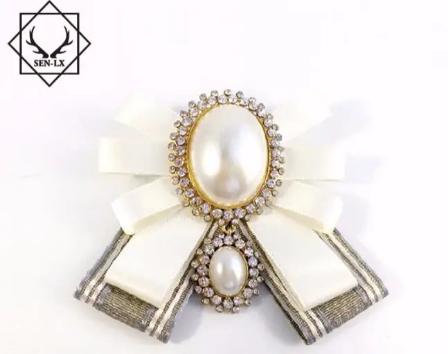 Broche de corsage tissu pour femme | Nouveauté femme, mode 2017 femme université, vent, grande perle, nœud papillon, rétro broche