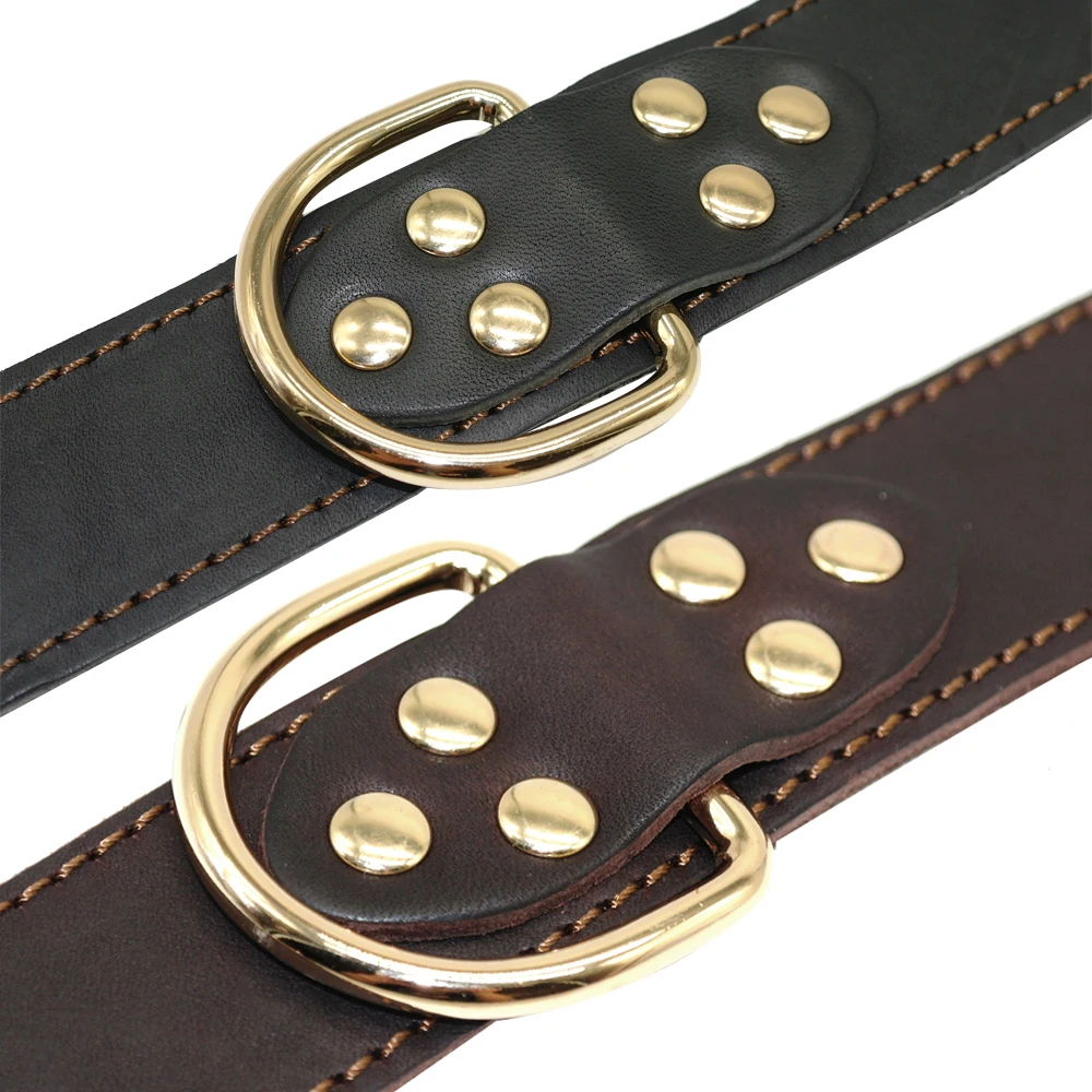 Genuine Leather Dog Collar Working Dog Pet Training Collars Heavy Duty For Medium Large Dogs German Shepherd Brown Color