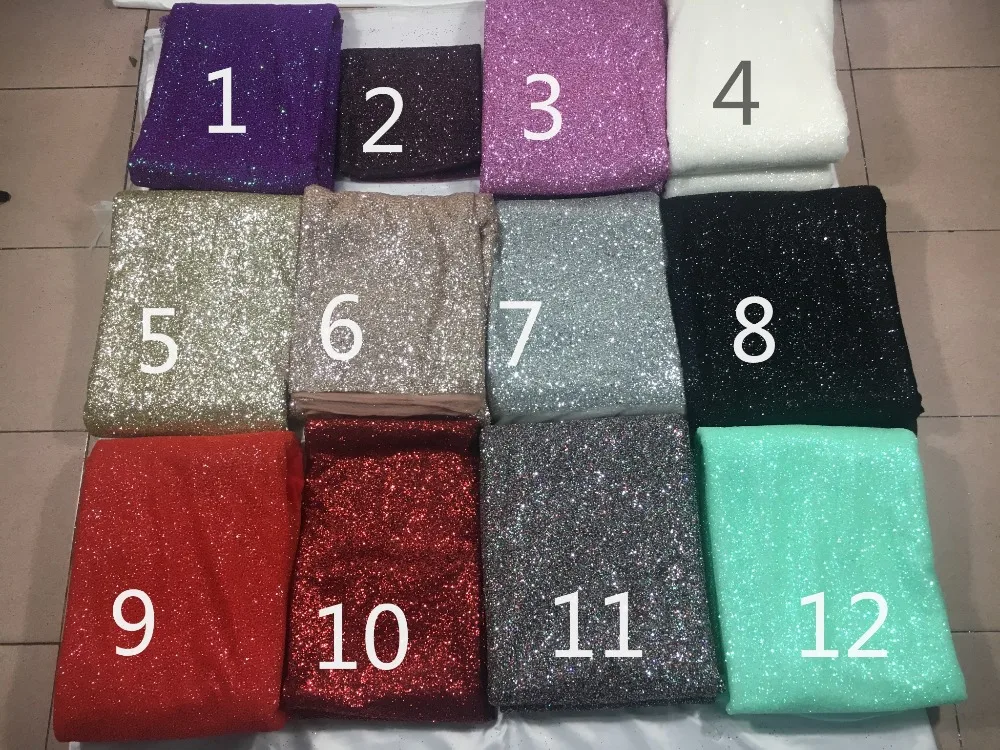 12 colors hand print glitter sparkle glued glitter mesh lace fabric for lady dress /wedding/ night club/stage decoration