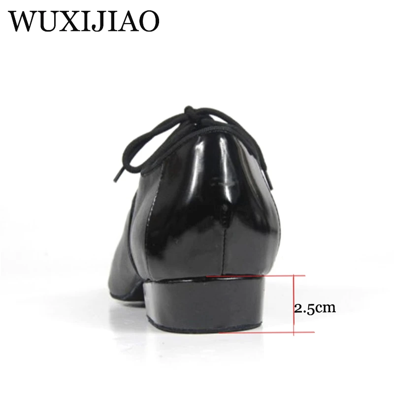 WUXIJIAO Black Genuine leather Modern Latin dance shoes soft outsole Men\'s Ballroom dancing shoes Party Square dance shoes