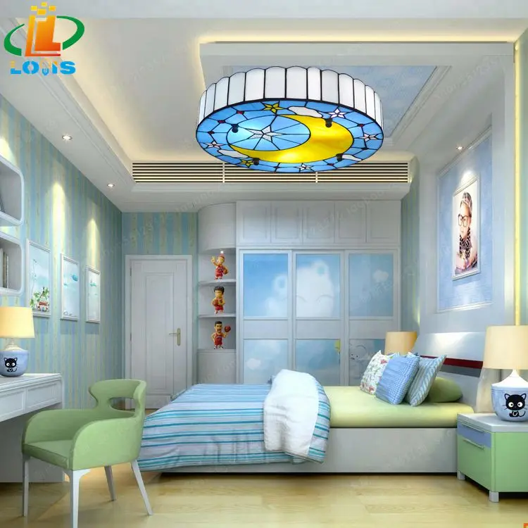 The New Moon And The Stars In The Mediterranean Glazed Ceiling Lamps Tiffany Bedroom Balcony Children Room Study Of Blue Lights