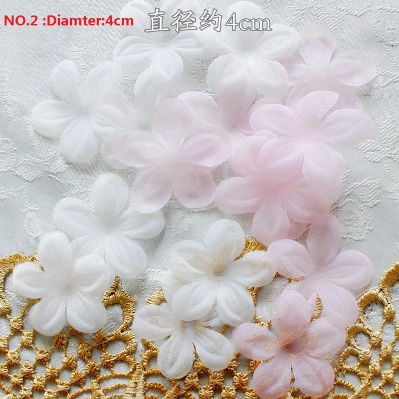 40Pcs/Lot Pink Off white patch organza applique lace fabric Wedding dress DIY bride hair veil clothes decoration flowers