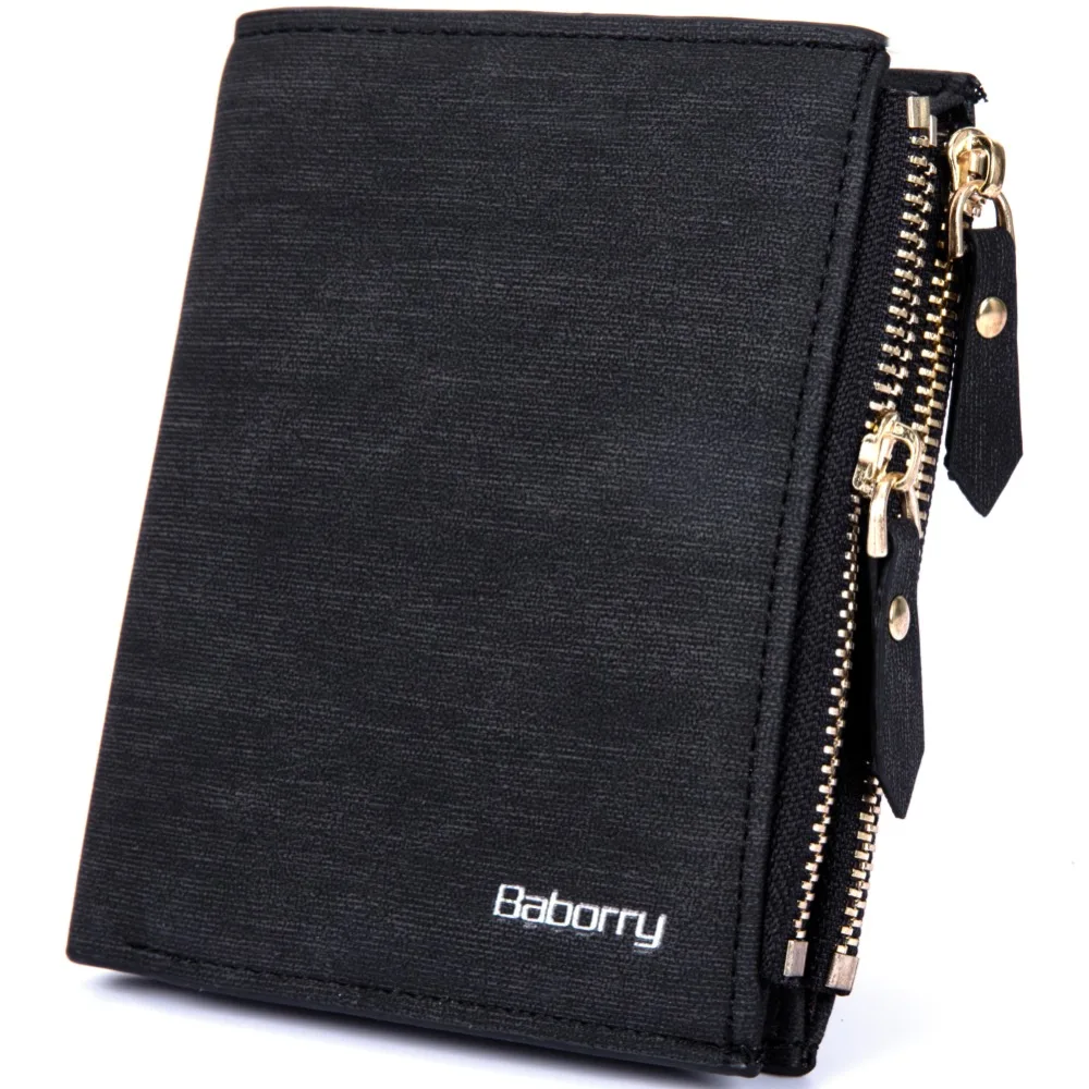 Short wallet anti Radio frequency identification RFID anti stealing double zipper wallet for men