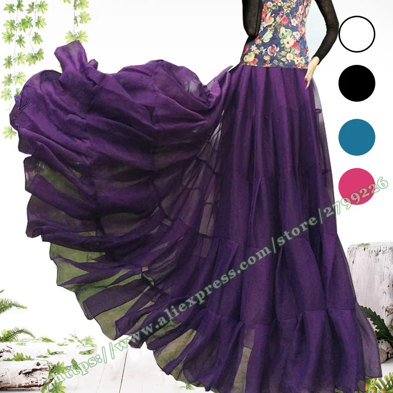 

Female Clothing Large Plus Size 6XL 8XL Fashion Casual Gypsy BOHO Chiffon Pleated Dance Maxi Long Summer Skirts Womens